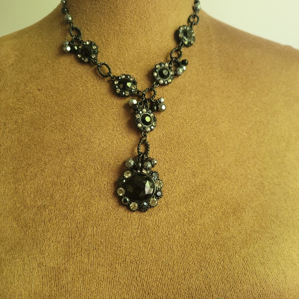Gunmetal Black Crystal Drop Y-Necklace Adjustable 18-20 Inch Size M Whimsigoth